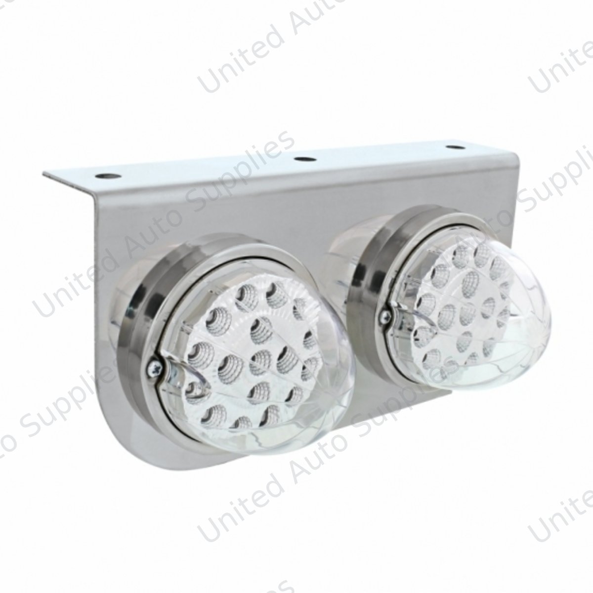 Stainless Light Bracket With 2X 17 LED Dual Function Clear Reflector Lights - Clear Lens