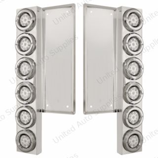 FL SS Front Air Cleaner Bracket With 12X 9 LED 2" Reflector Lights & Bezels -Amber LED/Clear Lens
