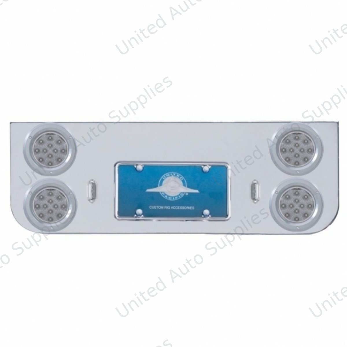 Chrome Rear Center Panel With Four 12 LED 4" Reflector Lights & Bezels - Red LED/Clear Lens
