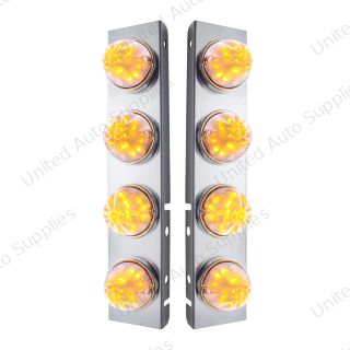 SS Front Air Cleaner Bracket With 8X 17 LED Watermelon Lights & SS Bezels For Peterbilt -Amber LED/Clear Lens (Pair)