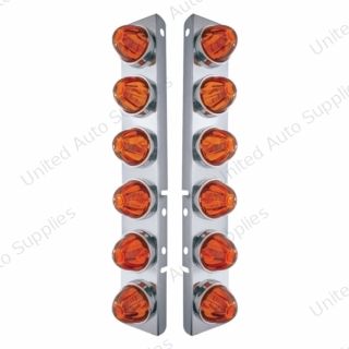 SS Front Air Cleaner Bracket With 12X Glass Watermelon Lights & SS Bezels For Peterbilt-Dark Amber Lens