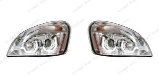 Chrome Projection Headlight With White LED Position Light For 2008-2017 Freightliner Cascadia - Driver and Passenger (2pcs)