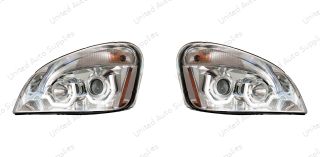 Chrome Projection Headlight With White LED Position Light For 2008-2017 Freightliner Cascadia - Driver and Passenger (2pcs)