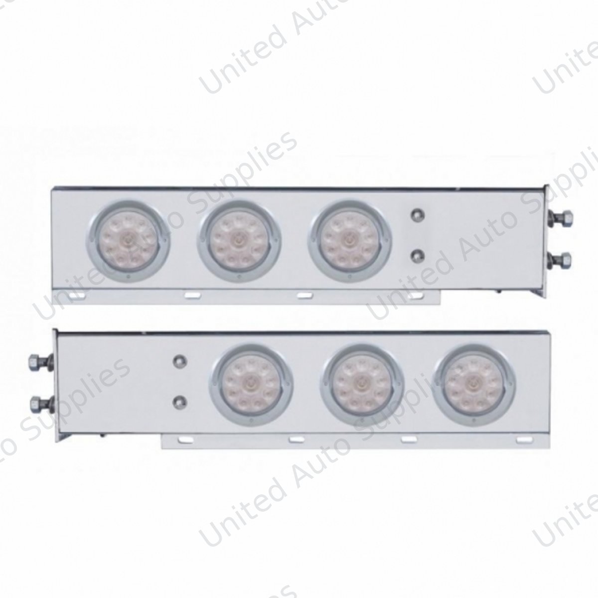2.5" Bolt Pattern Chrome Spring Loaded Bar W/6X 4" 10 LED Lights & Visors -Red LED/Clear Lens (Pair)