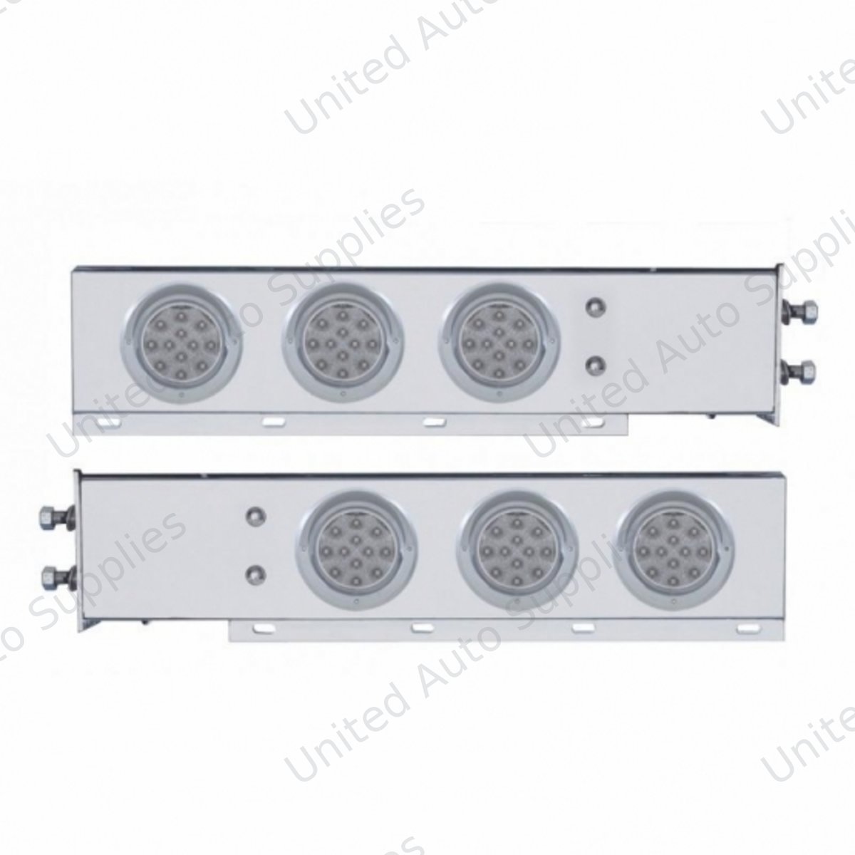 2.5" Bolt Pattern Chrome Spring Loaded Bar W/6X 12 LED 4" Refl. Lights & Visors-Red LED/Clear Lens (Pair)