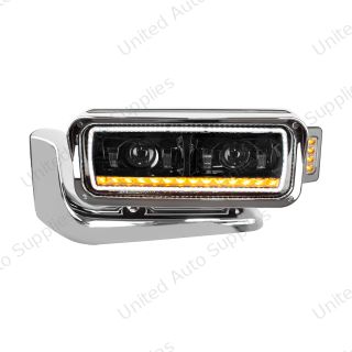 High Power LED Black Projection Headlight Assembly With Mounting Arm & Turn Signal - Driver