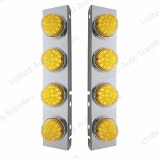 SS Front Air Cleaner Bracket With 8X 17 Amber LED Dual Function Reflector Lights & SS Bezels For Peterbilt-Amber Lens